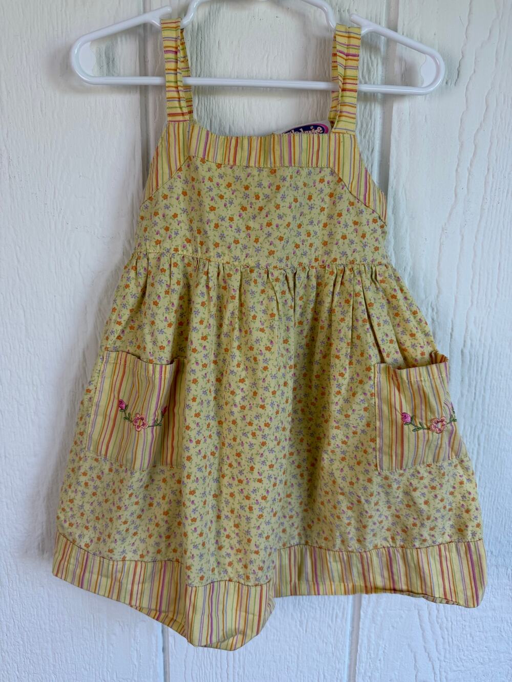 Vintage Clockwise Girls 3T Floral Sundress Cottagecore Embroidered Pocket Dress